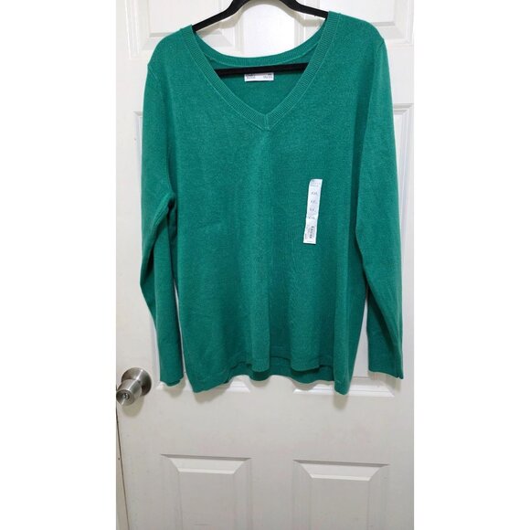NWT Croft & Barrow Women's Plus Size V-Neck Pullover Sweater XXL Green Acrylic L - Picture 2 of 6